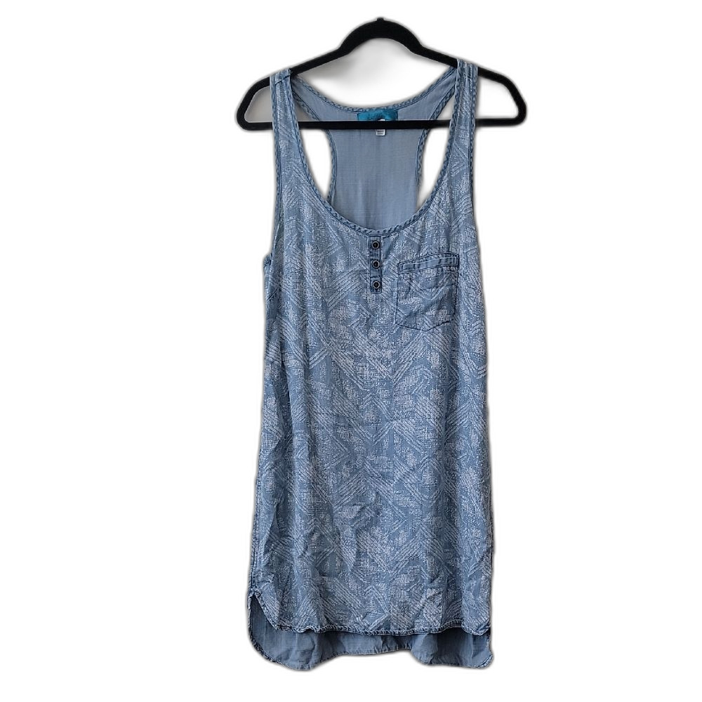 Buttons Light Blue Boho Tank Top Tunic